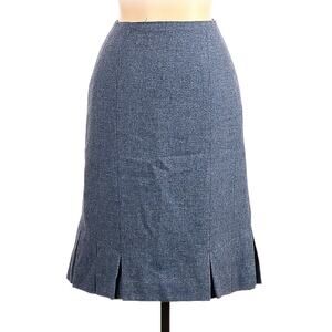 Talbots Career Skirt Blue Pleated Panel Back Zip 100% Wool Modest Women's‎ 10